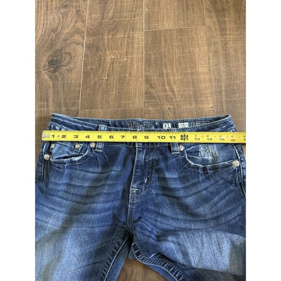 Miss Me Jeans Womens 31 Blue Signature Boot Fleur de Lis Rhinestone Embroidered - Picture 4 of 5